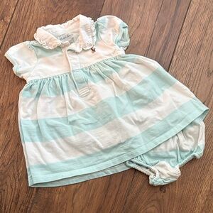 Ralph Lauren Mint and White Striped Baby Dress Set